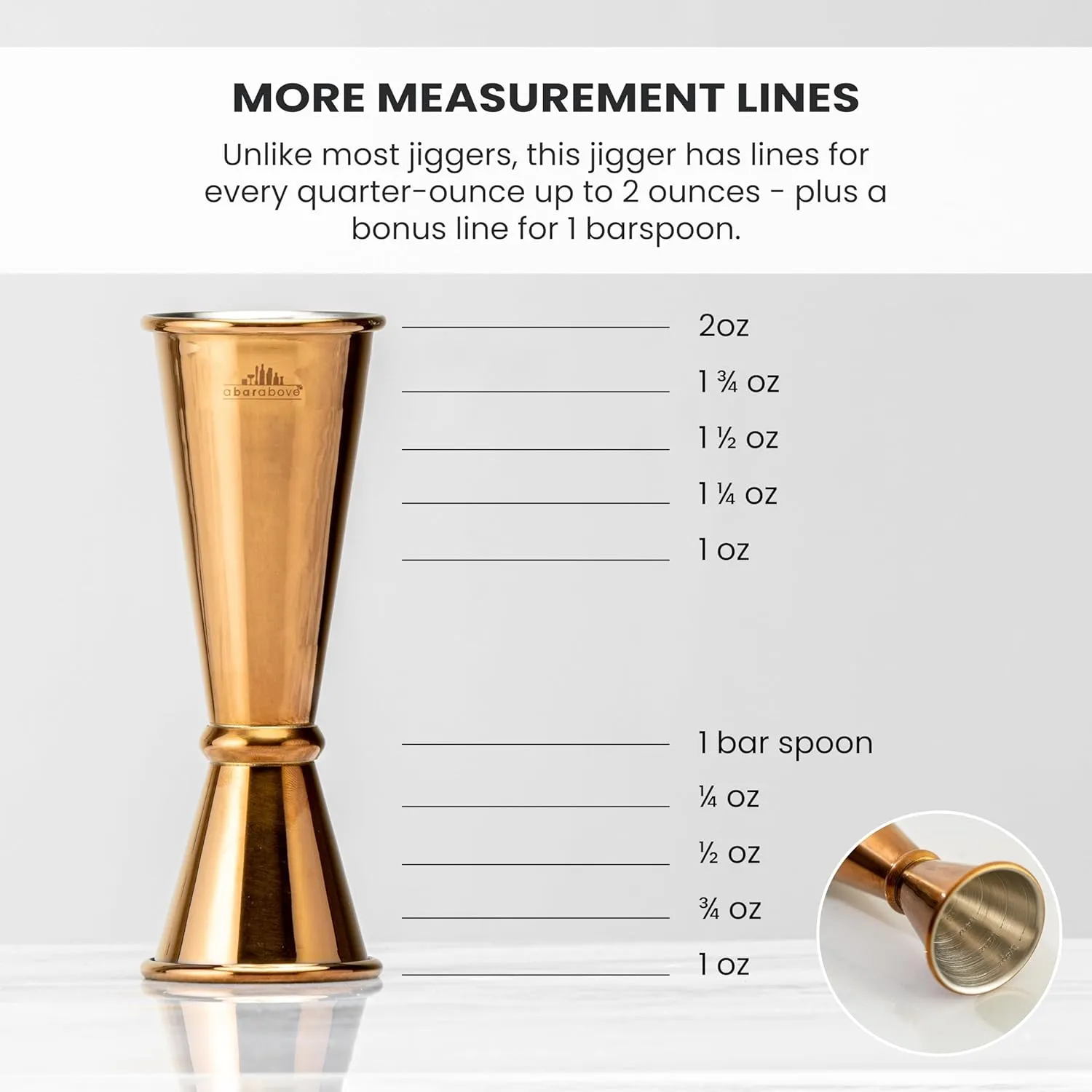 A Bar Above Premium Japanese Jigger 8 Precise Measurement Markings, Heavy Duty 304 Stainless Steel Double Cocktail Jigger for Professional Bartenders & Home Use, Durable Bar Tool for Accurate Pouring