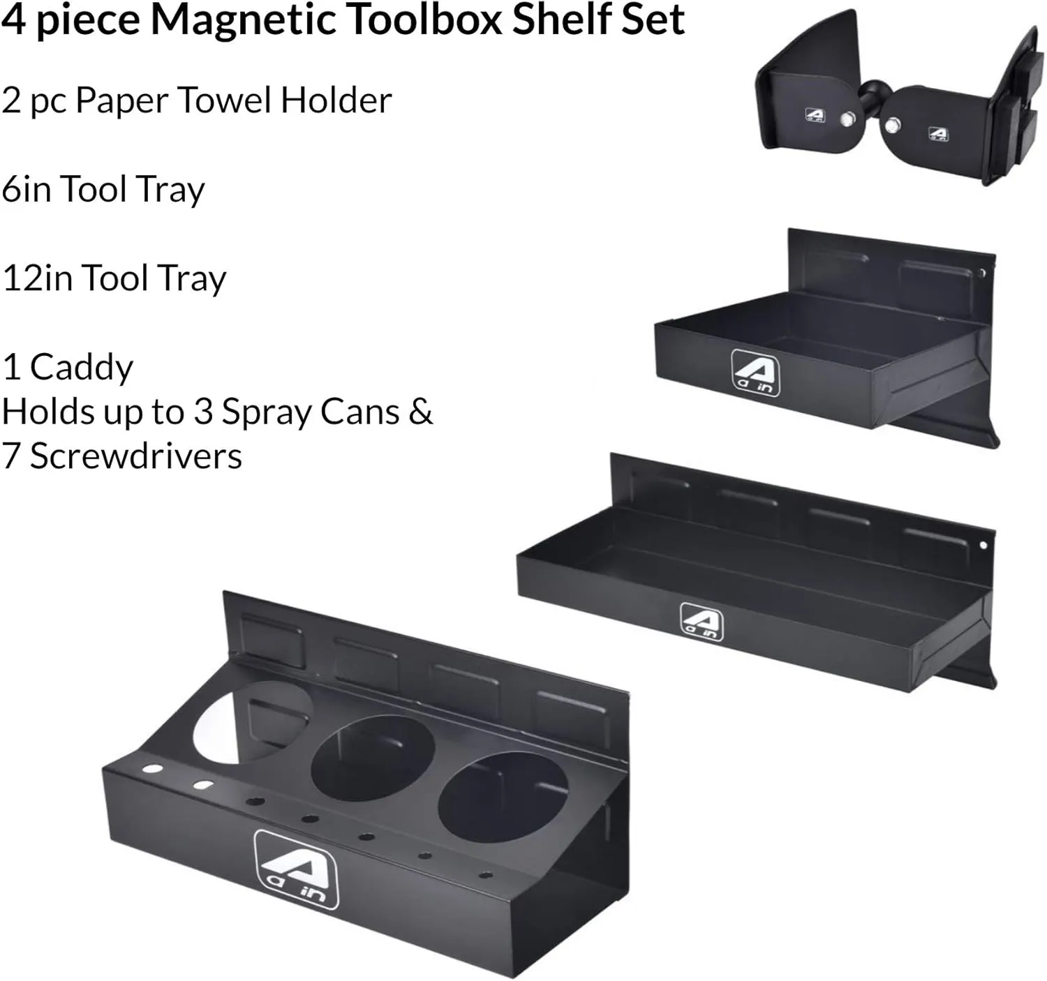 Aain Magnetic Toolbox Tray Set, Tool Box holder Accessories for Tool Organizer,Garage Storage, 2 Trays, Can Caddy, Paper Towel & Screwdriver Holder (A049)
