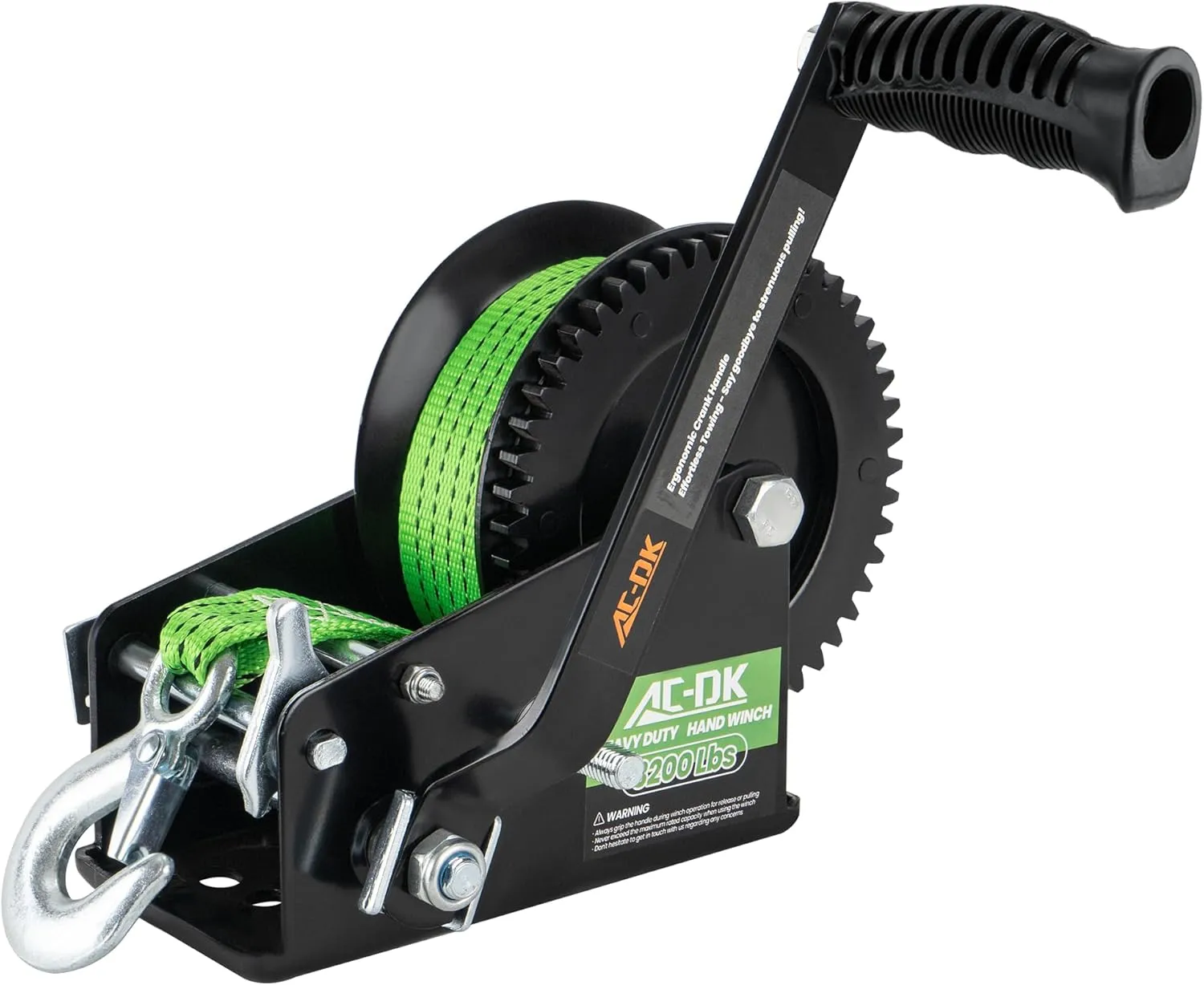 AC-DK 3200lbs Heavy Duty Boat Trailer Winch with 32FT Strap，2-Way Ratchet 4:1/8:1 Gear Trailer Winch，Portable Hand Crank Winch for Boat, Truck, Trailer, RV, ATV, Jet Ski