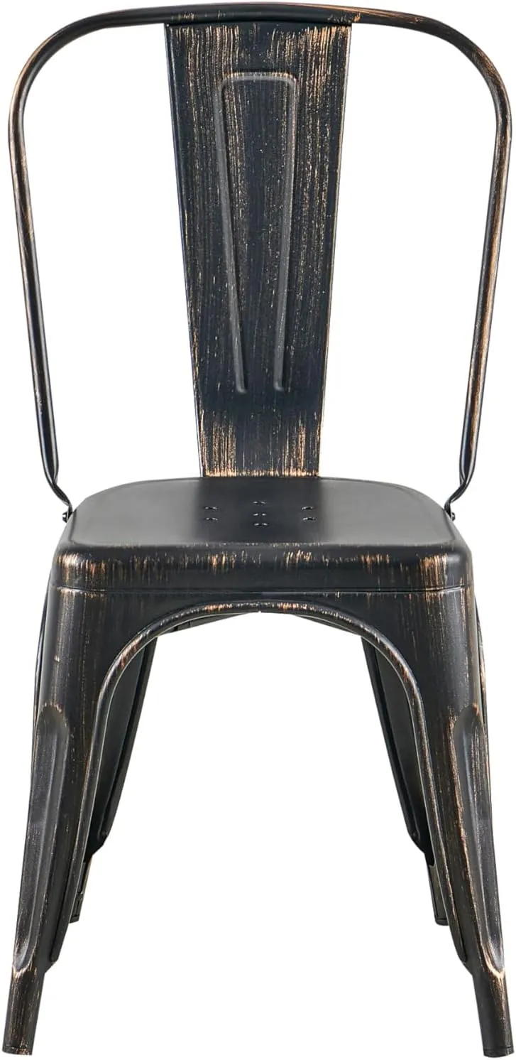 AC Pacific Stackable Metal Dining Chairs Set of 2 for Indoor and Outdoor Use, Durable Stacking Seat, Farmhouse Kitchen, Bar, Patio, Bistro, Cafe, Industrial Style, 2pcs, Sanded Matte Black