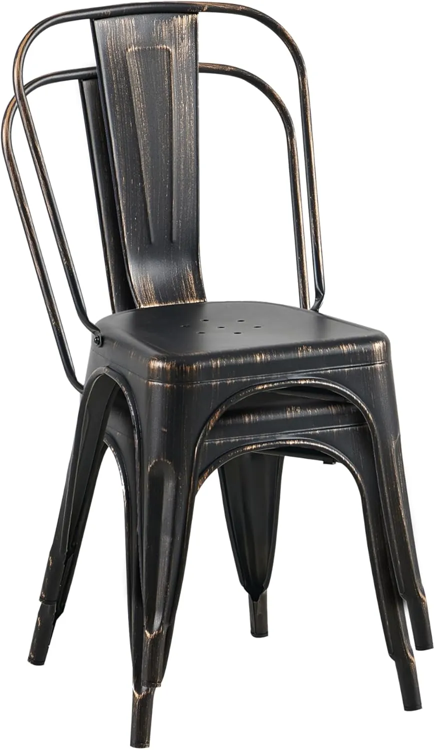 AC Pacific Stackable Metal Dining Chairs Set of 2 for Indoor and Outdoor Use, Durable Stacking Seat, Farmhouse Kitchen, Bar, Patio, Bistro, Cafe, Industrial Style, 2pcs, Sanded Matte Black