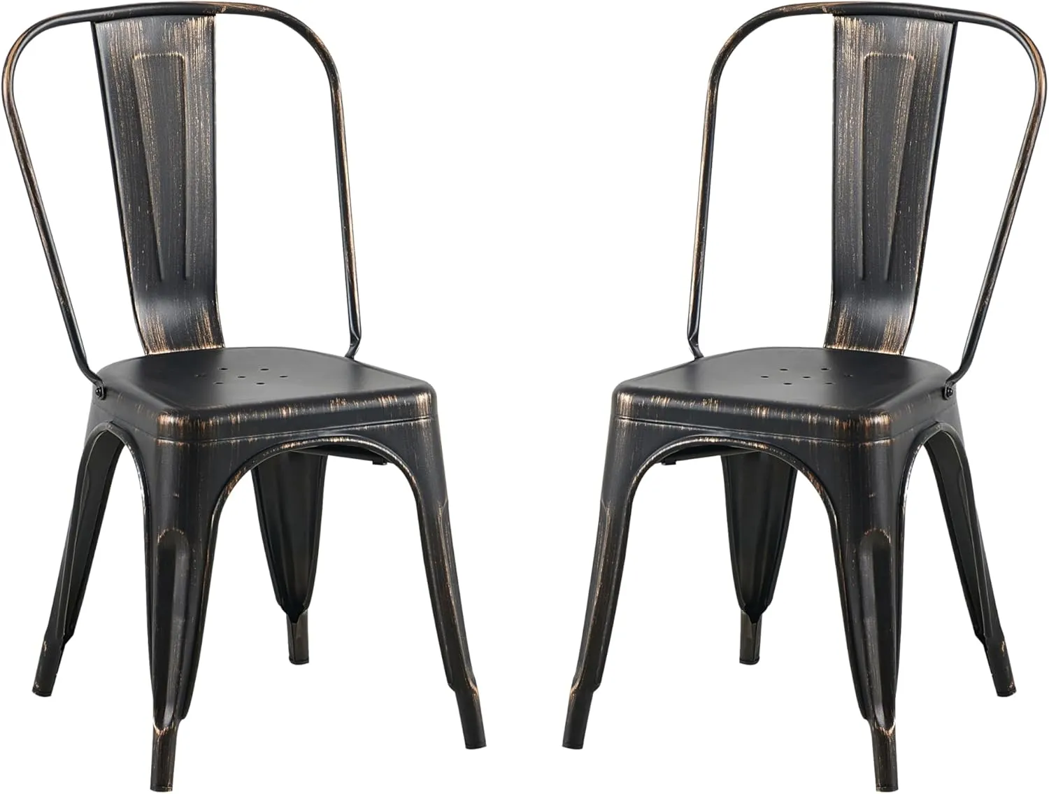 AC Pacific Stackable Metal Dining Chairs Set of 2 for Indoor and Outdoor Use, Durable Stacking Seat, Farmhouse Kitchen, Bar, Patio, Bistro, Cafe, Industrial Style, 2pcs, Sanded Matte Black