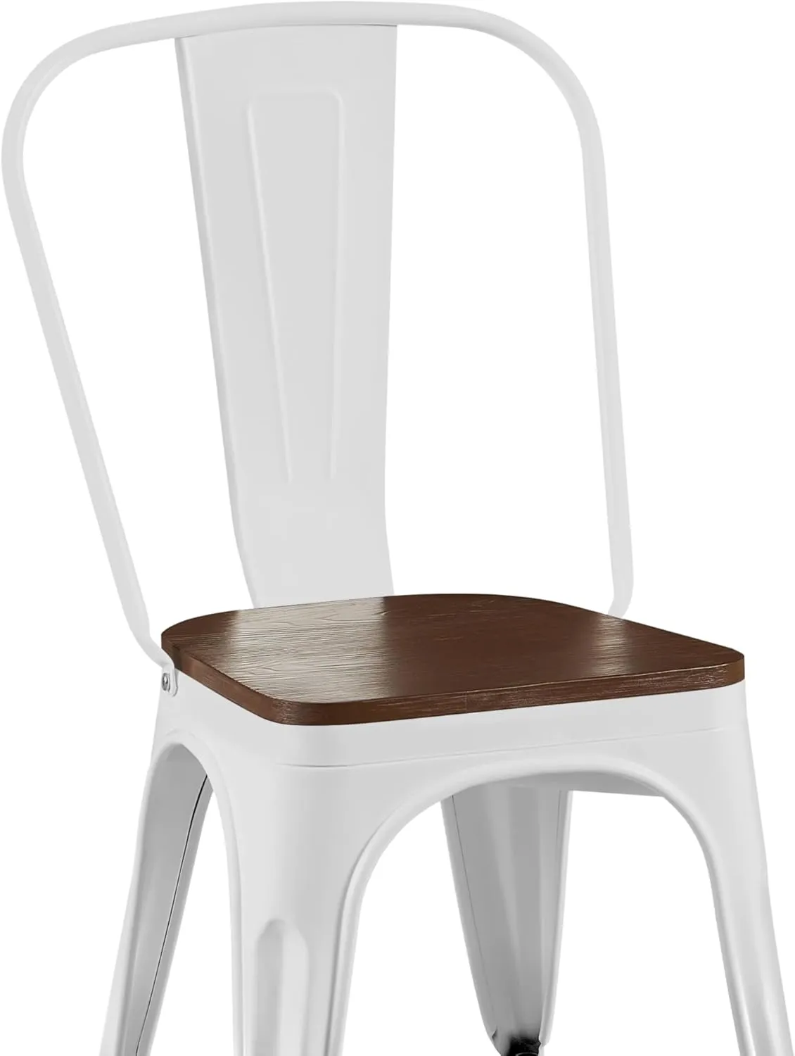 AC Pacific Stackable Metal Dining Chairs Set of 2 for Indoor and Outdoor Use, Durable Stacking Seat, Farmhouse Kitchen, Bar, Patio, Bistro, Cafe, Industrial Style, High Gloss White/Wooden Base