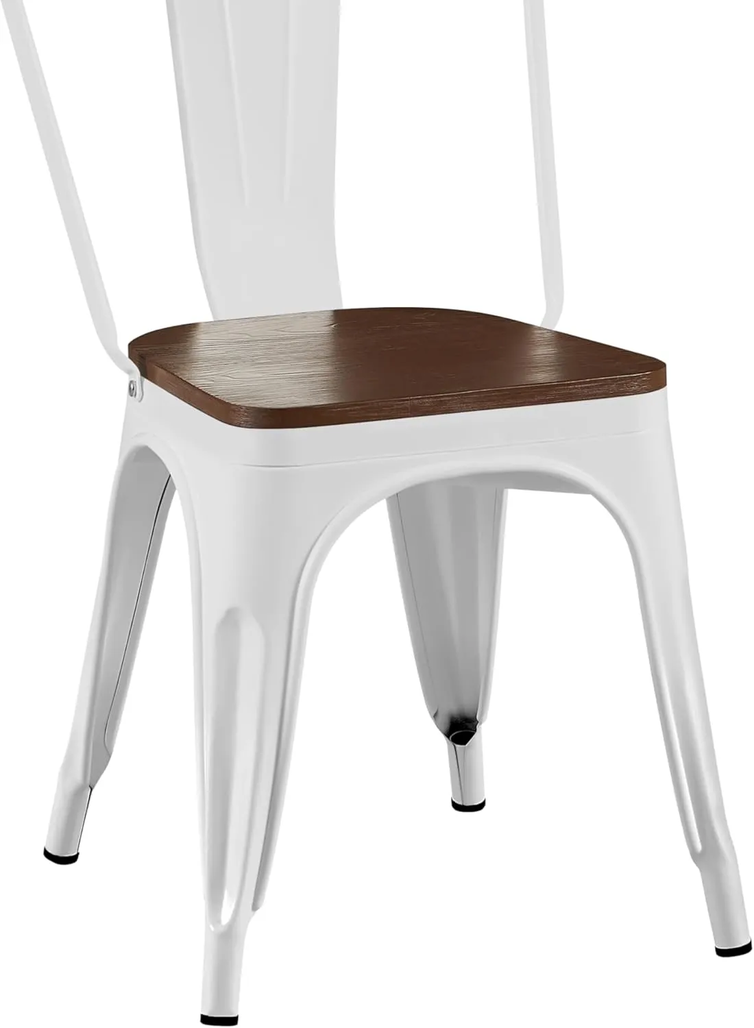 AC Pacific Stackable Metal Dining Chairs Set of 2 for Indoor and Outdoor Use, Durable Stacking Seat, Farmhouse Kitchen, Bar, Patio, Bistro, Cafe, Industrial Style, High Gloss White/Wooden Base