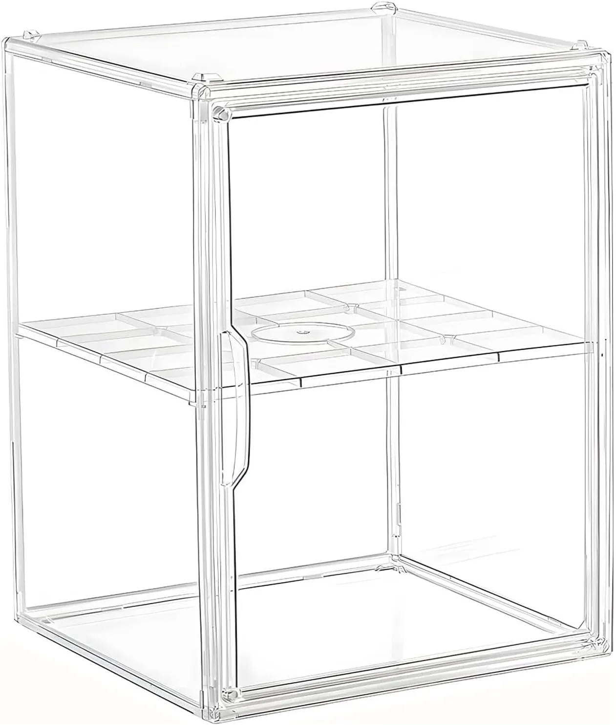 Acrylic Organizer Box Display Case Plastic Book Display caselittle Library Box Large 2 Tiers Clear with Magnetic Door 1 Division Boards for Figures Handbags Purses Boots (14*10.6*8.6)