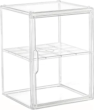 Acrylic Organizer Box Display Case Plastic Book Display caselittle Library Box Large 2 Tiers Clear with Magnetic Door 1 Division Boards for Figures Handbags Purses Boots (14*10.6*8.6)