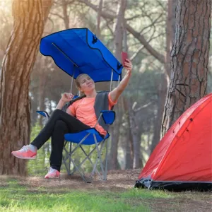 Adult Camping Chair with Awning, Foldable Portable Awning Chair, Folding Lawn Outdoor Chair with Awning, Suitable for Beach, Camping, Load-Bearing Folding Chair, Reclining Chair