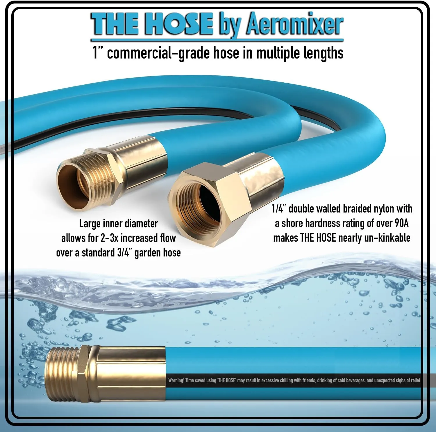 Aeromixer THE HOSE - 1 Inch Garden Hose 25 Ft, Kink Free Commercial Garden Hoses, Heavy Duty Industrial Water Hoses for Outdoors, 650 PSI High-Pressure Watering Tool for Farming and Gardening