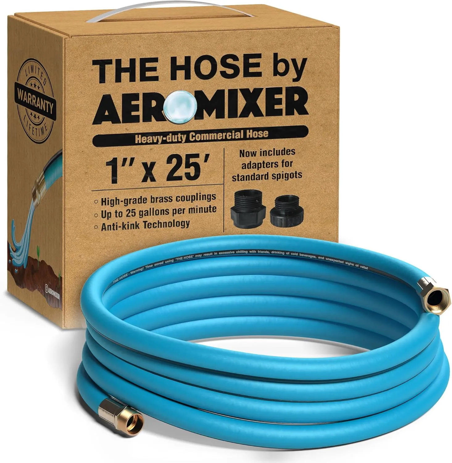 Aeromixer THE HOSE - 1 Inch Garden Hose 25 Ft, Kink Free Commercial Garden Hoses, Heavy Duty Industrial Water Hoses for Outdoors, 650 PSI High-Pressure Watering Tool for Farming and Gardening