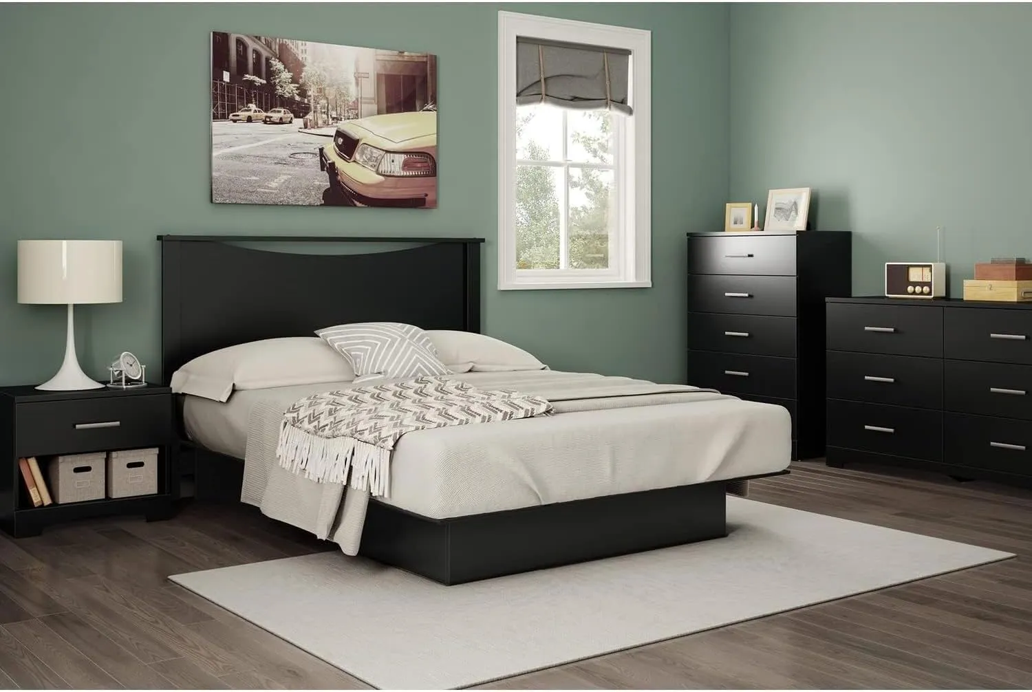 African Artistry Rectangular Nightstand, Trendy Finish, Bedroom Endtable, Night Table, Bed Night Stand, Functional Storage Solution for Bedrooms Black/1 Drawer with Shelf