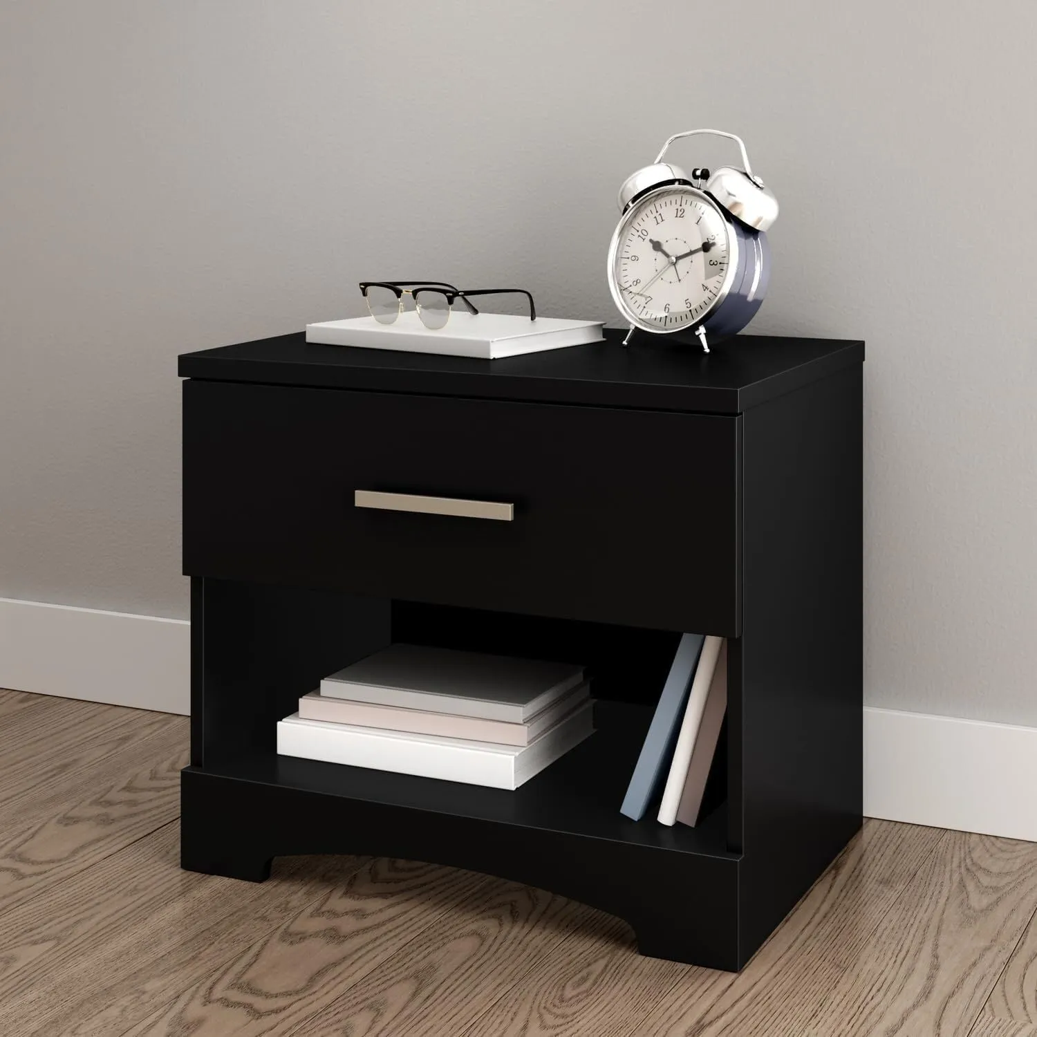African Artistry Rectangular Nightstand, Trendy Finish, Bedroom Endtable, Night Table, Bed Night Stand, Functional Storage Solution for Bedrooms Black/1 Drawer with Shelf