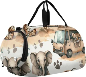 African Wild Animal Duffle Bag for Girl, Sports Duffle Gym Bags with Shoe Compartment, Personalized Overnight Bag Travel Weekender for Kids