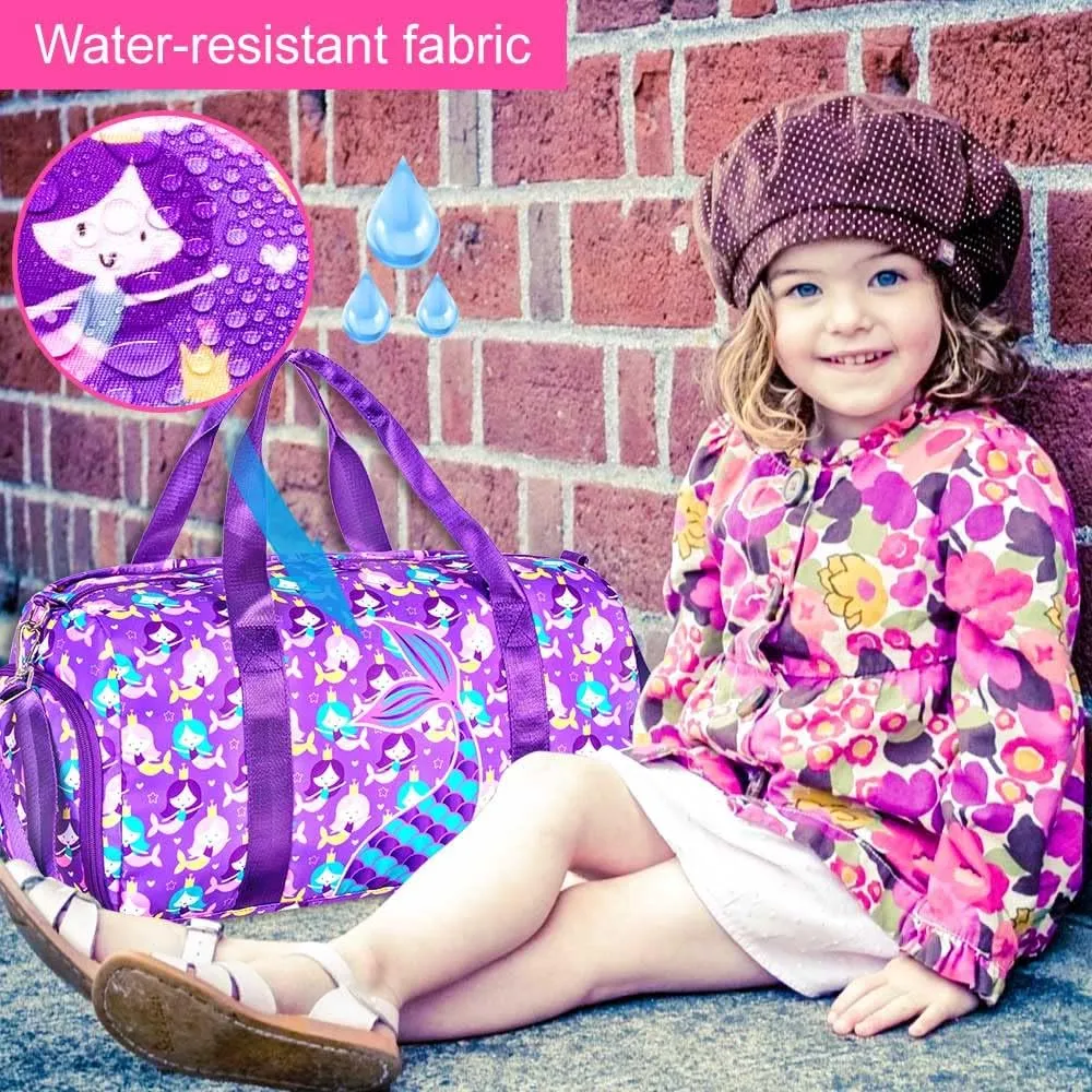 AGSDON Dance Ballet Bags for Girls, Kids Duffle Gym Bag Travel with Shoe Compartments Sports Ballet Bag Teens Weekender Sleepover Carry On Bag Unicorn/Dinosaur