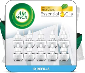 Air Wick Plug in Scented Oil Refill, 10ct, Fresh Linen, Air Freshener, Essential Oils, Eco Friendly Pack
