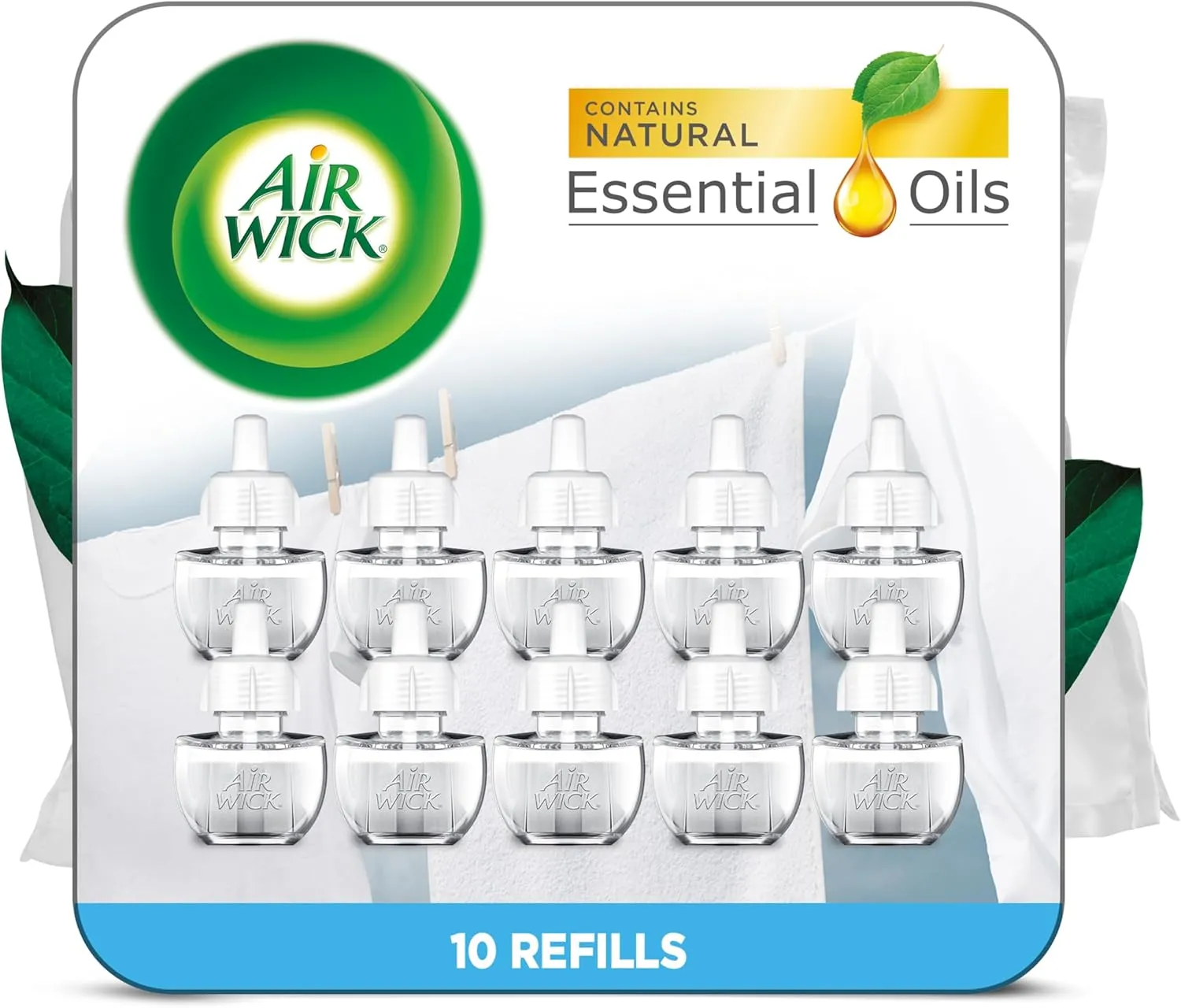 Air Wick Plug in Scented Oil Refill, 10ct, Fresh Linen, Air Freshener, Essential Oils, Eco Friendly Pack