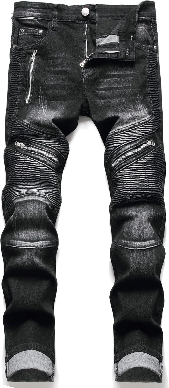 AITITIA Men's Regular Fit Biker Jeans