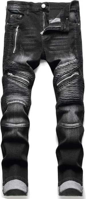 AITITIA Men's Regular Fit Biker Jeans