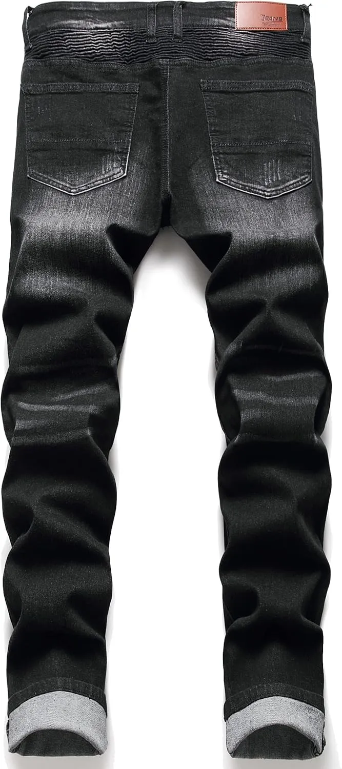 AITITIA Men's Regular Fit Biker Jeans