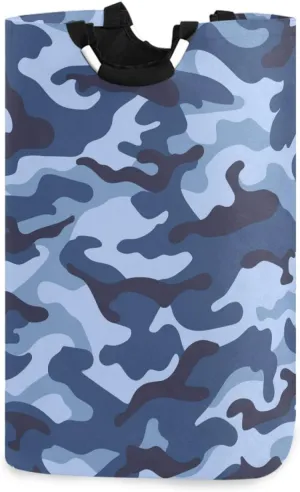 ALAZA Large Laundry Basket Military Camouflage Blue Color Laundry Bag Hamper Collapsible Oxford Cloth Stylish Home Storage Bin with Handles, 22.7 Inch