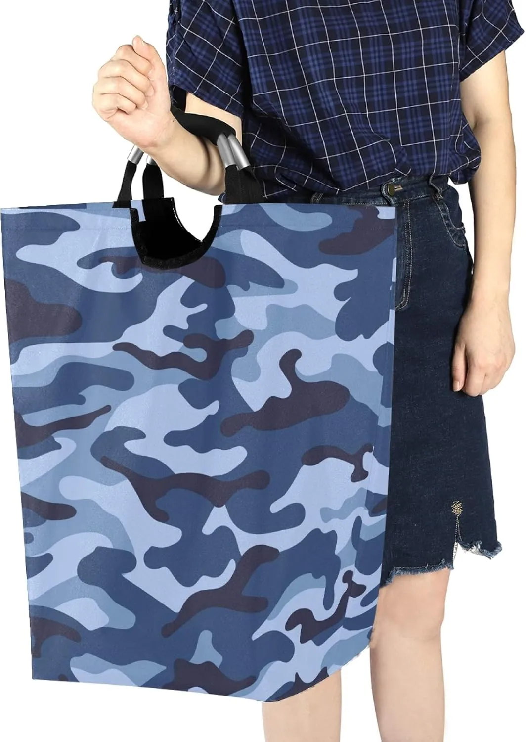 ALAZA Large Laundry Basket Military Camouflage Blue Color Laundry Bag Hamper Collapsible Oxford Cloth Stylish Home Storage Bin with Handles, 22.7 Inch