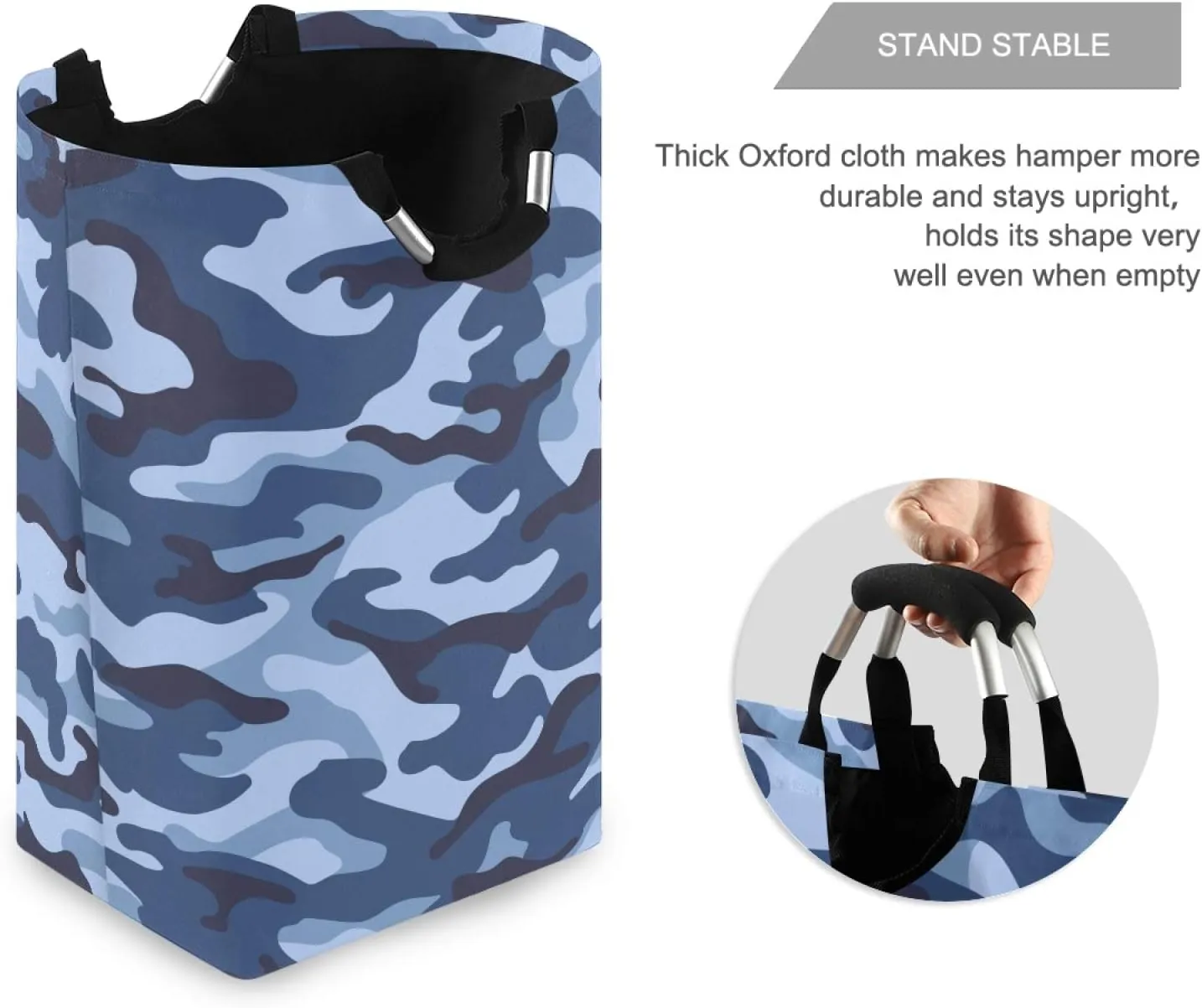 ALAZA Large Laundry Basket Military Camouflage Blue Color Laundry Bag Hamper Collapsible Oxford Cloth Stylish Home Storage Bin with Handles, 22.7 Inch
