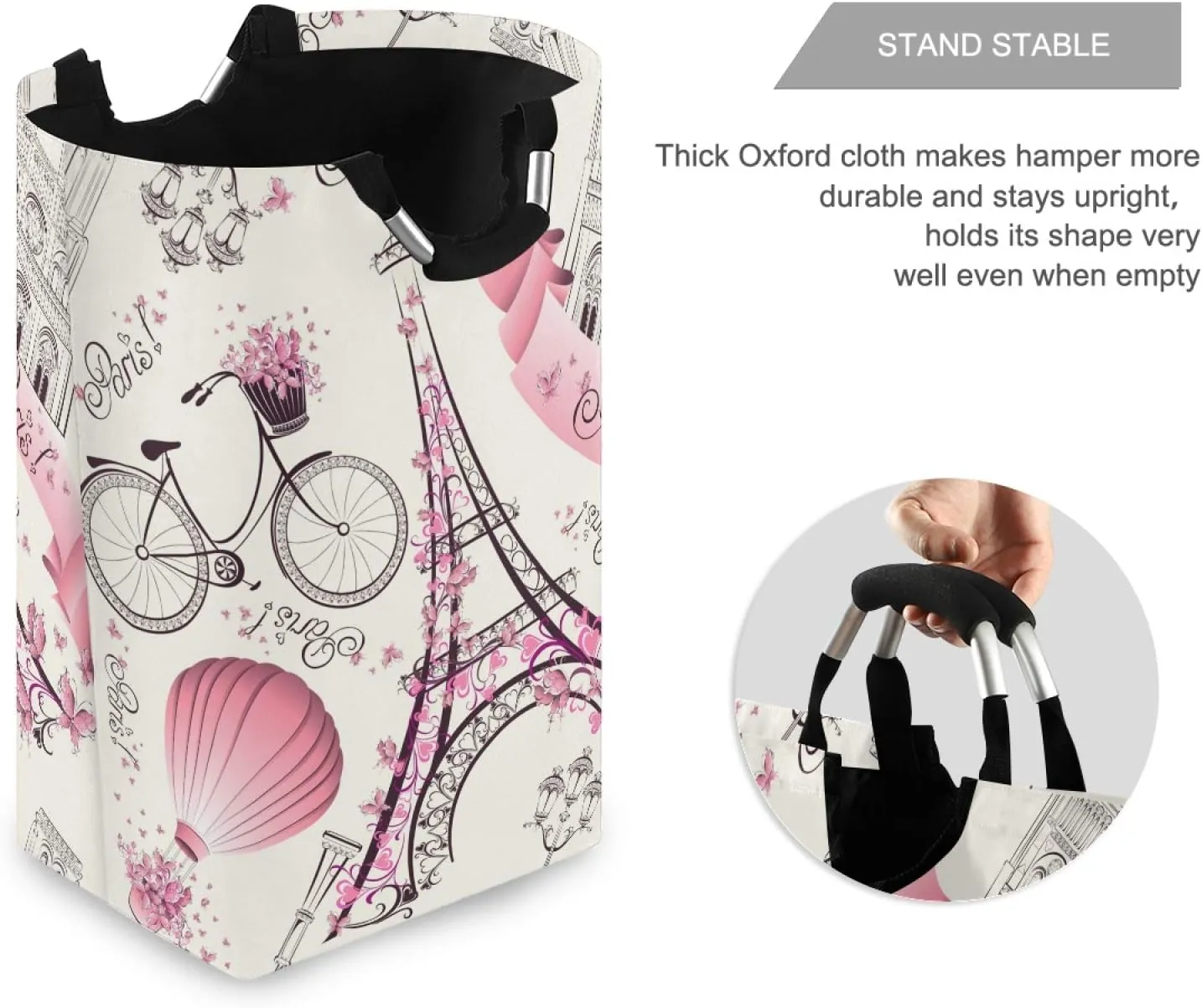 ALAZA Large Laundry Hamper Basket Eiffel Tower Paris Laundry Bag Stylish Collapsible Oxford Cloth Home Storage Bin with Handles, 22.7 Inch