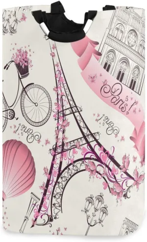 ALAZA Large Laundry Hamper Basket Eiffel Tower Paris Laundry Bag Stylish Collapsible Oxford Cloth Home Storage Bin with Handles, 22.7 Inch