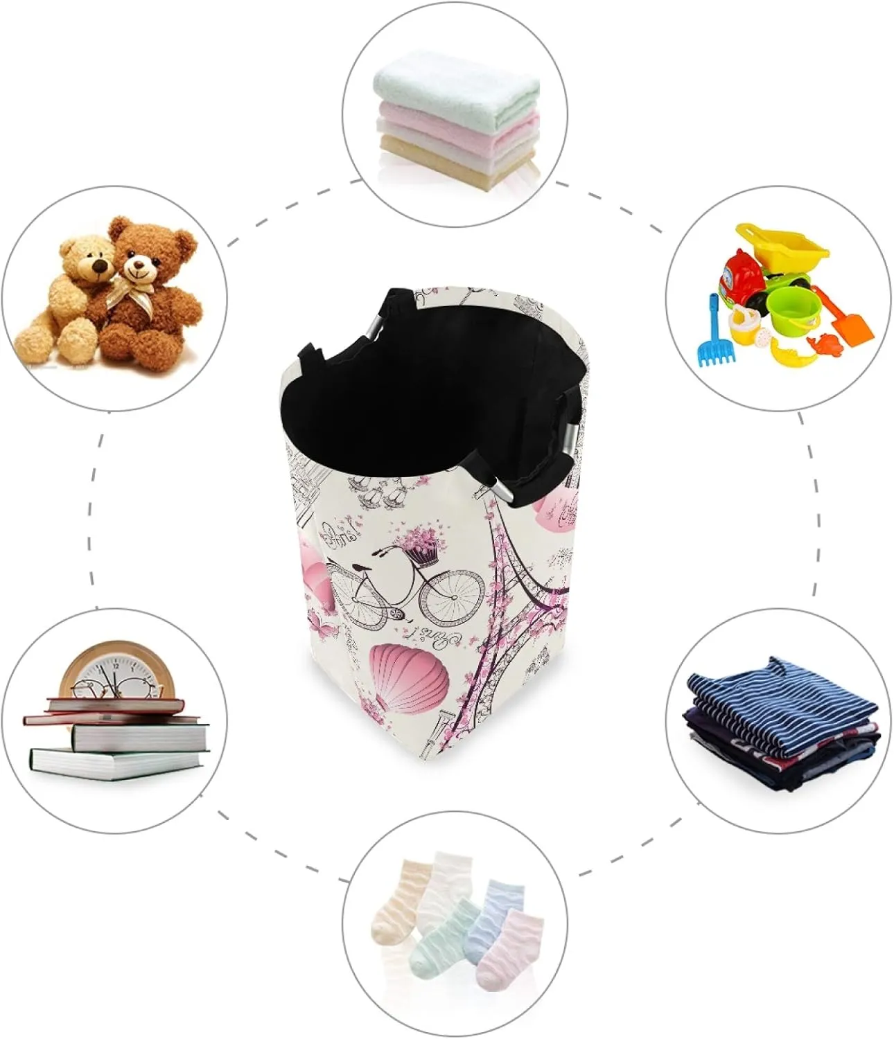 ALAZA Large Laundry Hamper Basket Eiffel Tower Paris Laundry Bag Stylish Collapsible Oxford Cloth Home Storage Bin with Handles, 22.7 Inch