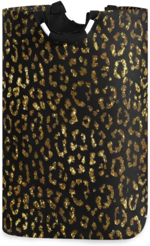 ALAZA Large Laundry Hamper Basket Gold Leopard Print Cheetah Laundry Bag Collapsible Oxford Cloth Stylish Home Storage Bin with Handles, 22.7 Inch