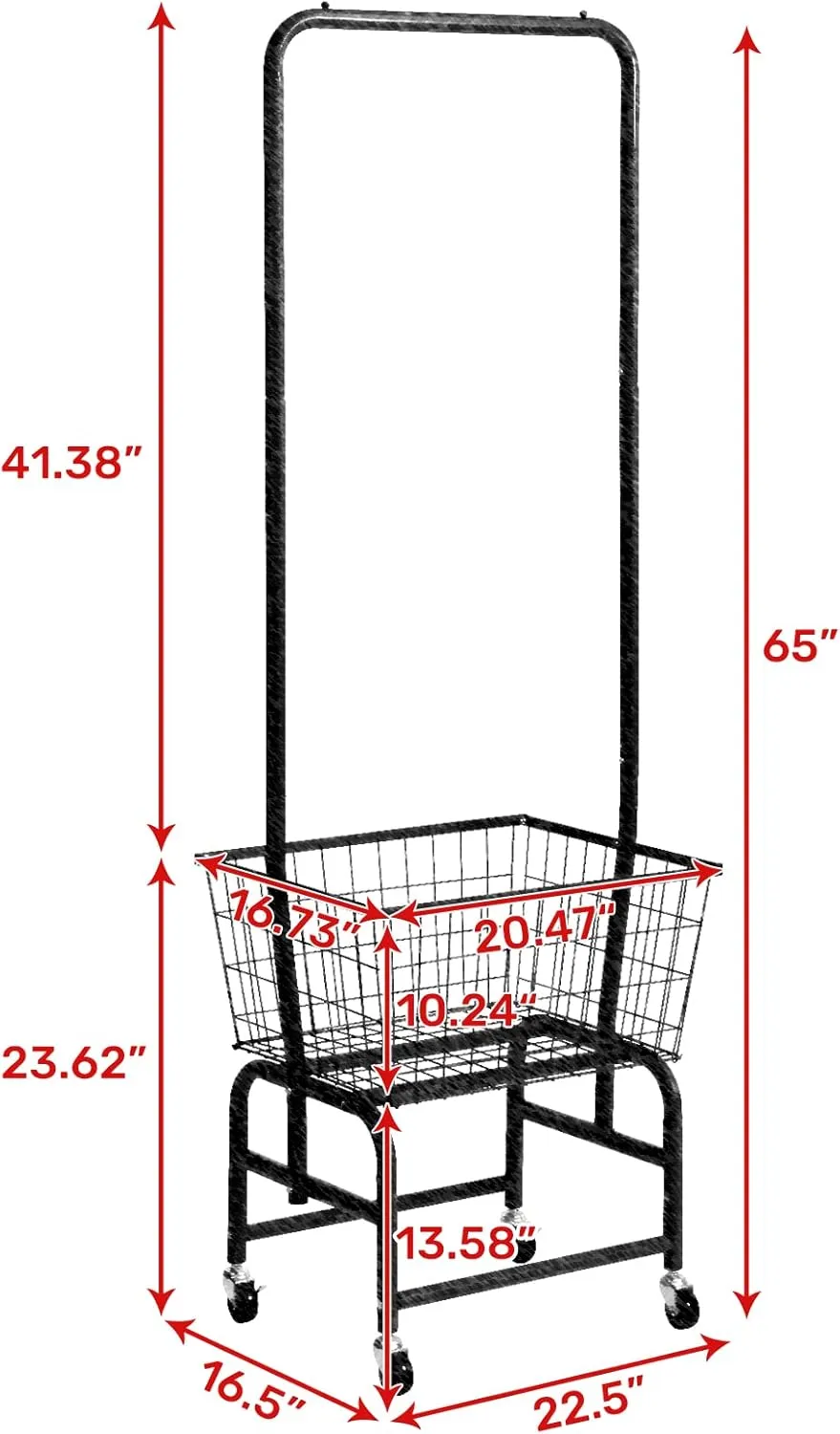ALIMORDEN Laundry Cart with Clothes Rack, Rolling Laundry Butler with Wire Storage Rack，Grey