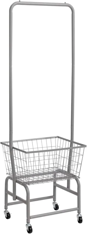 ALIMORDEN Laundry Cart with Clothes Rack, Rolling Laundry Butler with Wire Storage Rack，Grey