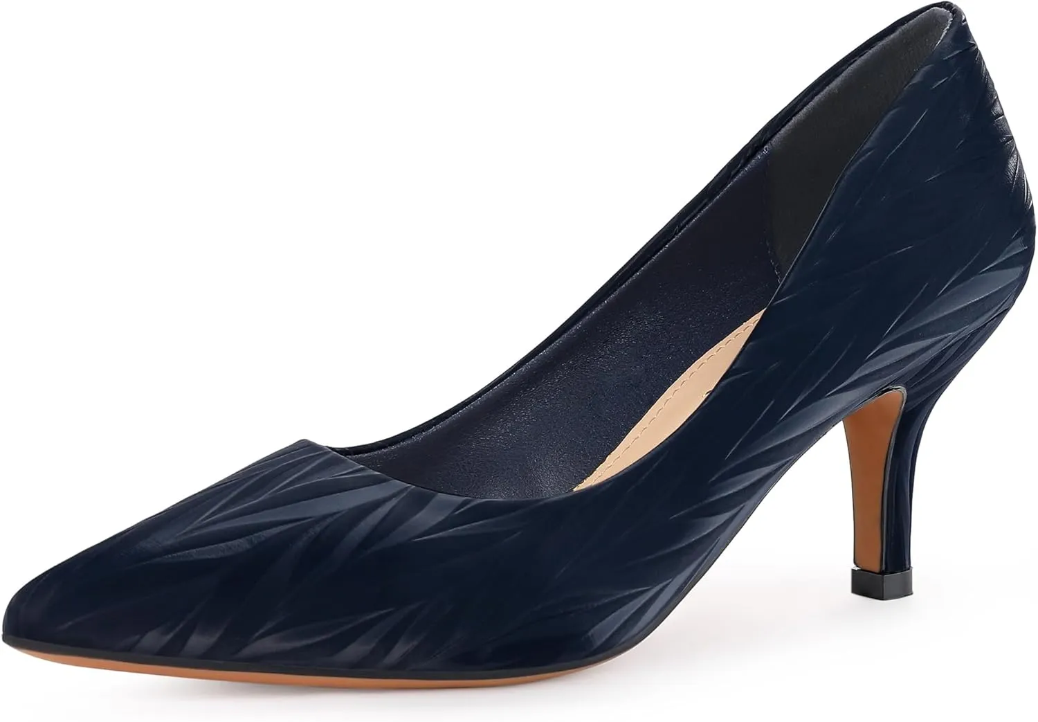 Allegra K Women's Pointed Toe Leaves Print Slip on Kitten Heel Pumps