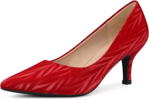 Allegra K Women's Pointed Toe Leaves Print Slip on Kitten Heel Pumps