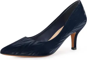 Allegra K Women's Pointed Toe Leaves Print Slip on Kitten Heel Pumps