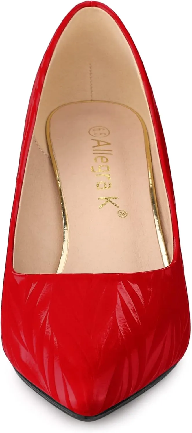 Allegra K Women's Pointed Toe Leaves Print Slip on Kitten Heel Pumps