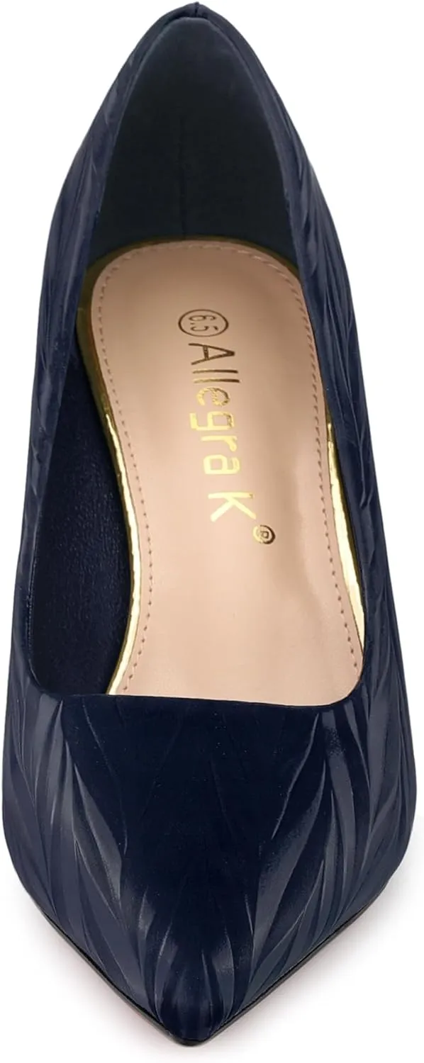 Allegra K Women's Pointed Toe Leaves Print Slip on Kitten Heel Pumps