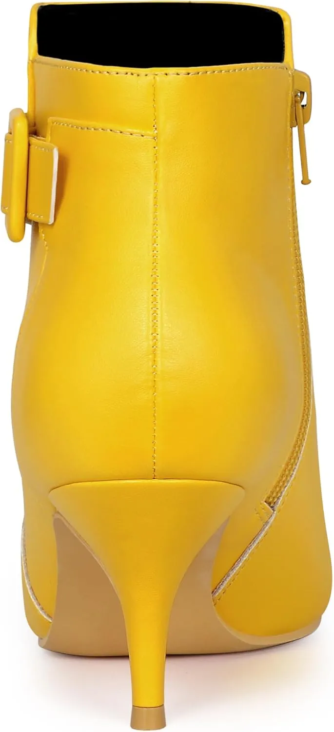 Allegra K Women's Pointy Toe Zipper Buckle Decor Kitten Heels Ankle Boots