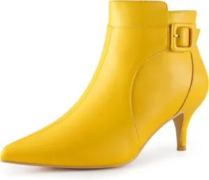 Allegra K Women's Pointy Toe Zipper Buckle Decor Kitten Heels Ankle Boots