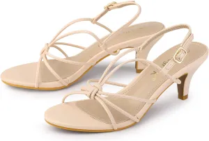 Allegra K Women's Strappy Slingback Kitten Heels Sandals