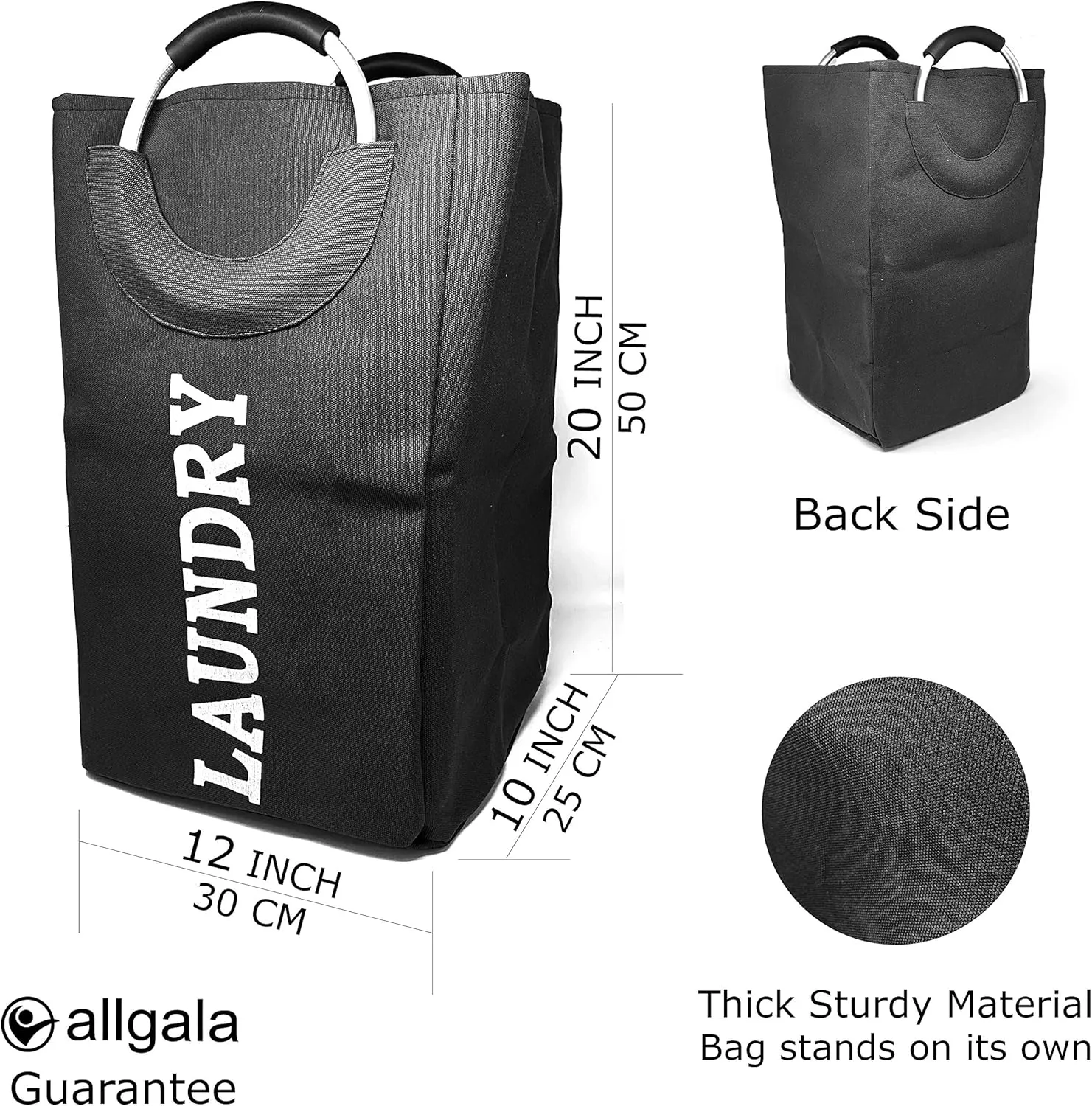 allgala Canvas Like Laundry Bag with Aluminium Handle-Black-LB80507