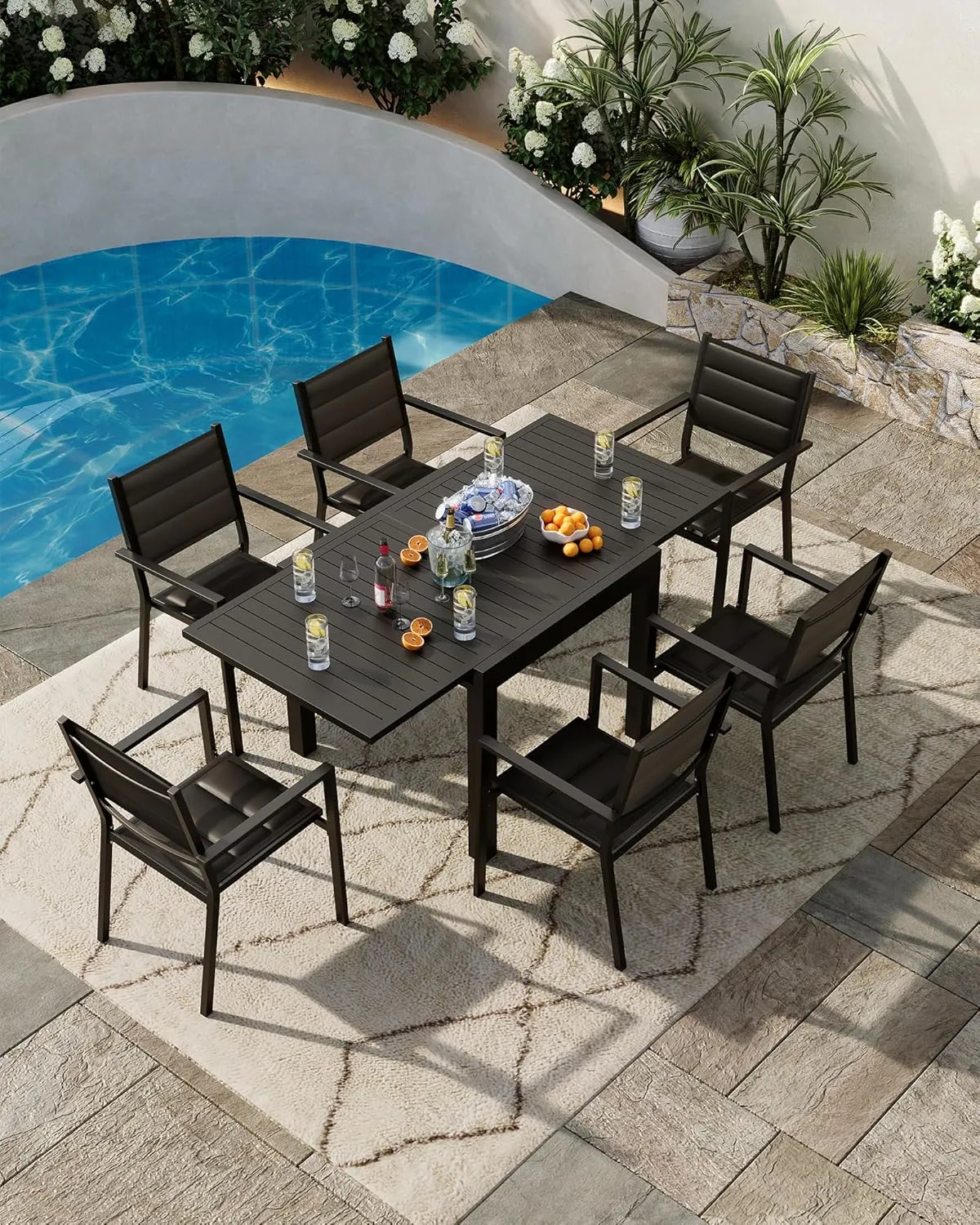 Aluminum Patio Stackable Dining Chairs Set of 4, Outdoor Stacking Chair with Textilene Fabric for Deck, Garden, Poolside, Black