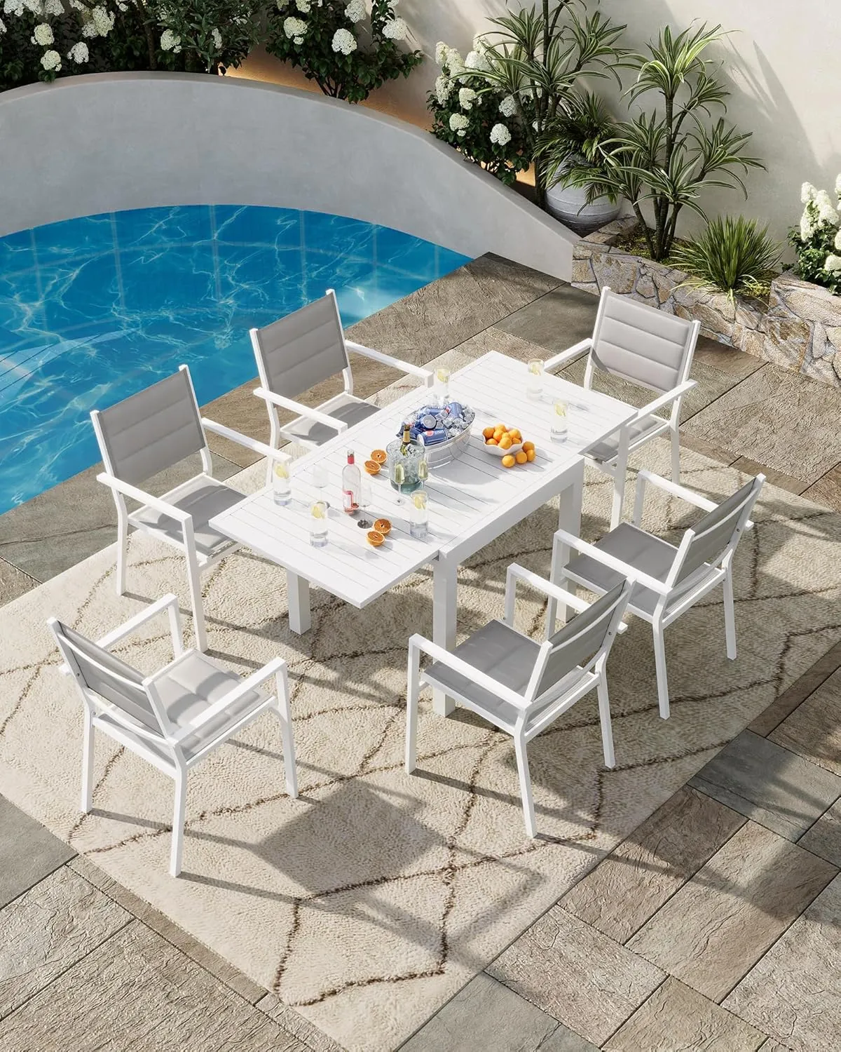 Aluminum Stackable Patio Dining Chairs Set of 4, Stacking Outdoor Dining Chairs for All Weather with Textilene Farbic for Outdoor,Patio,Deck,Backyard, White & Grey
