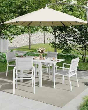 Aluminum Stackable Patio Dining Chairs Set of 4, Stacking Outdoor Dining Chairs for All Weather with Textilene Farbic for Outdoor,Patio,Deck,Backyard, White & Grey