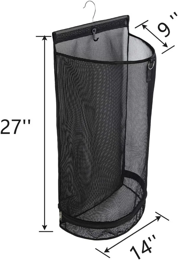 ALYER Hanging Semi Round Storage Mesh Bag,Collapsible Laundry Hamper Basket with Durable Hanger (Black)