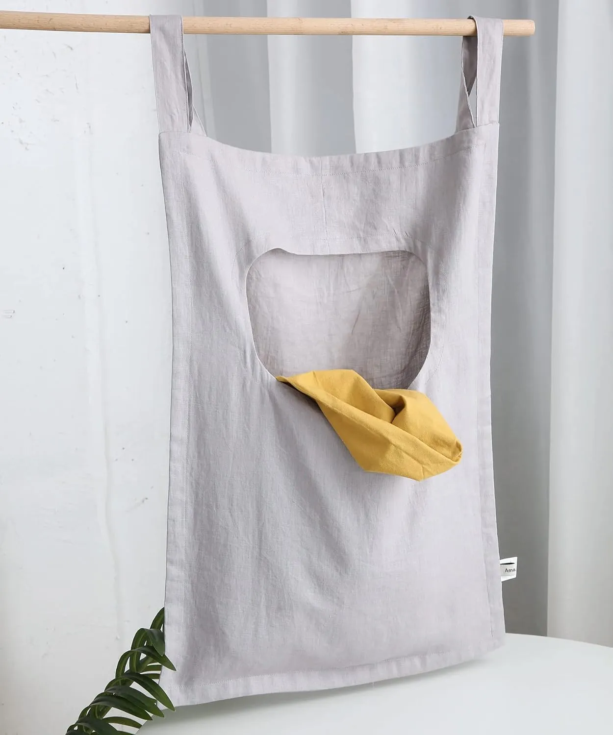 Amazhiyu 100% Linen Door Hanging Laundry Hamper Bag, 19x27 Inches (Grey)