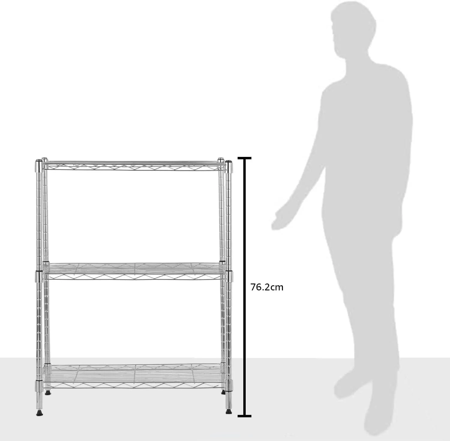 Amazon Basics 3-Shelf Adjustable Heavy Duty Steel Wire Rack Storage Shelving Organizer for Kitchen, Garage, 23.2" L x 13.4" W x 30" H, Chrome