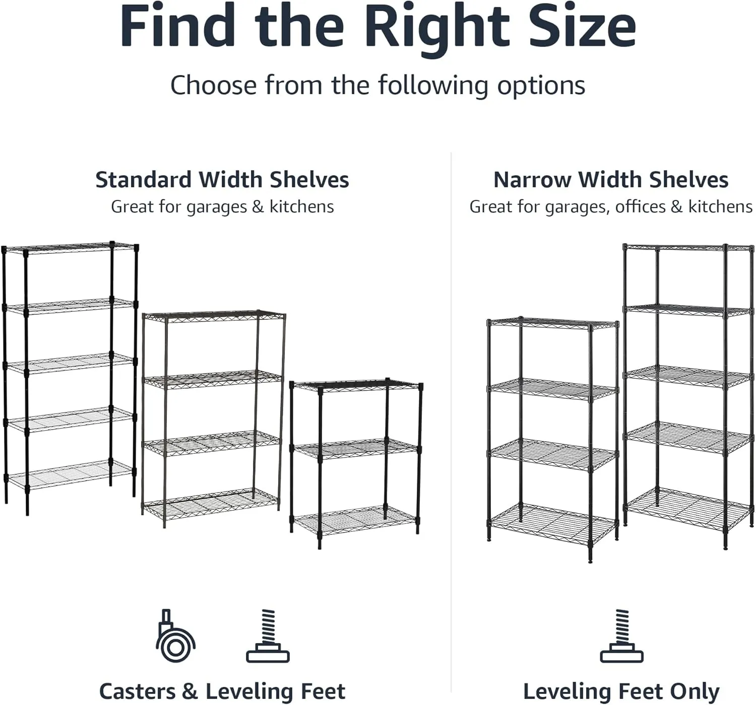 Amazon Basics 4-Shelf Adjustable, Heavy Duty Storage Shelving Unit on 3'' Wheel Casters, Metal Organizer Wire Rack, 36" L x 14" W x 57.75" H, Black