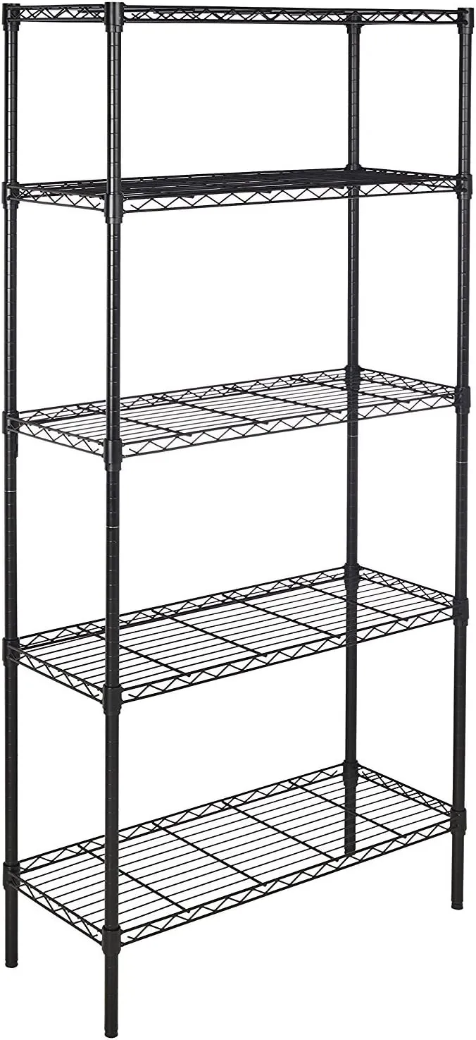 Amazon Basics 5-Shelf Adjustable Heavy Duty Steel Wire Rack Storage Shelving Organizer for Kitchen, Garage, 36" L x 14" W x 72" H, Black