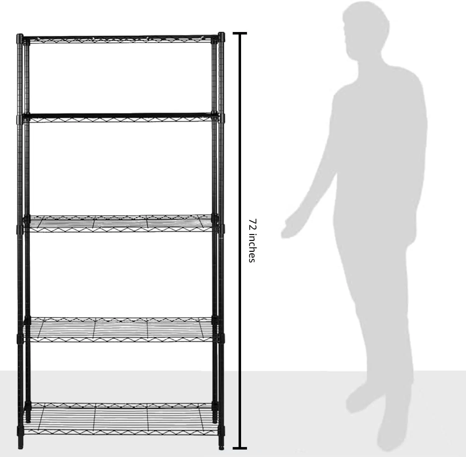 Amazon Basics 5-Shelf Adjustable Heavy Duty Steel Wire Rack Storage Shelving Organizer for Kitchen, Garage, 36" L x 14" W x 72" H, Black