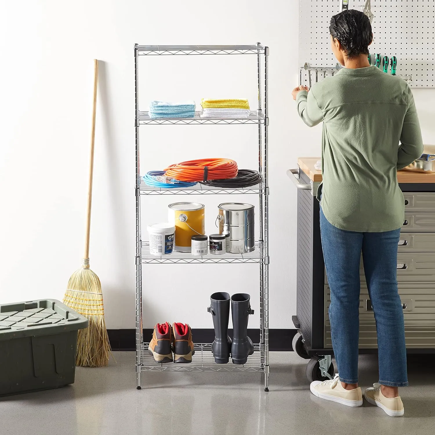 Amazon Basics 5-Shelf Adjustable, Storage Shelving Unit, (200 Pound Loading Capacity per Shelf), Steel Organizer Wire Rack, 23.2 x 13.4 x 60 inches (LxWxH), Chrome